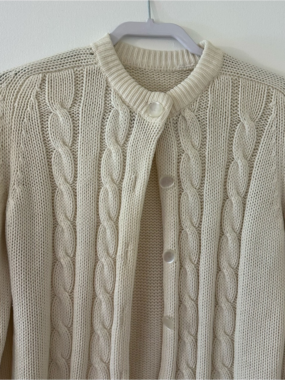 Cream Cable Knit Button-Front Sweater